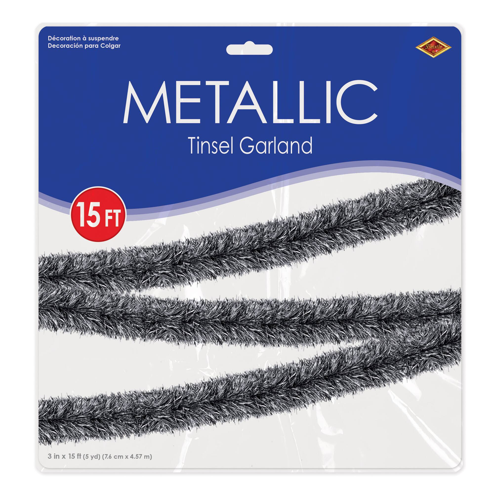 Beistle 15ft. Black & Silver Metallic Tinsel Garland
